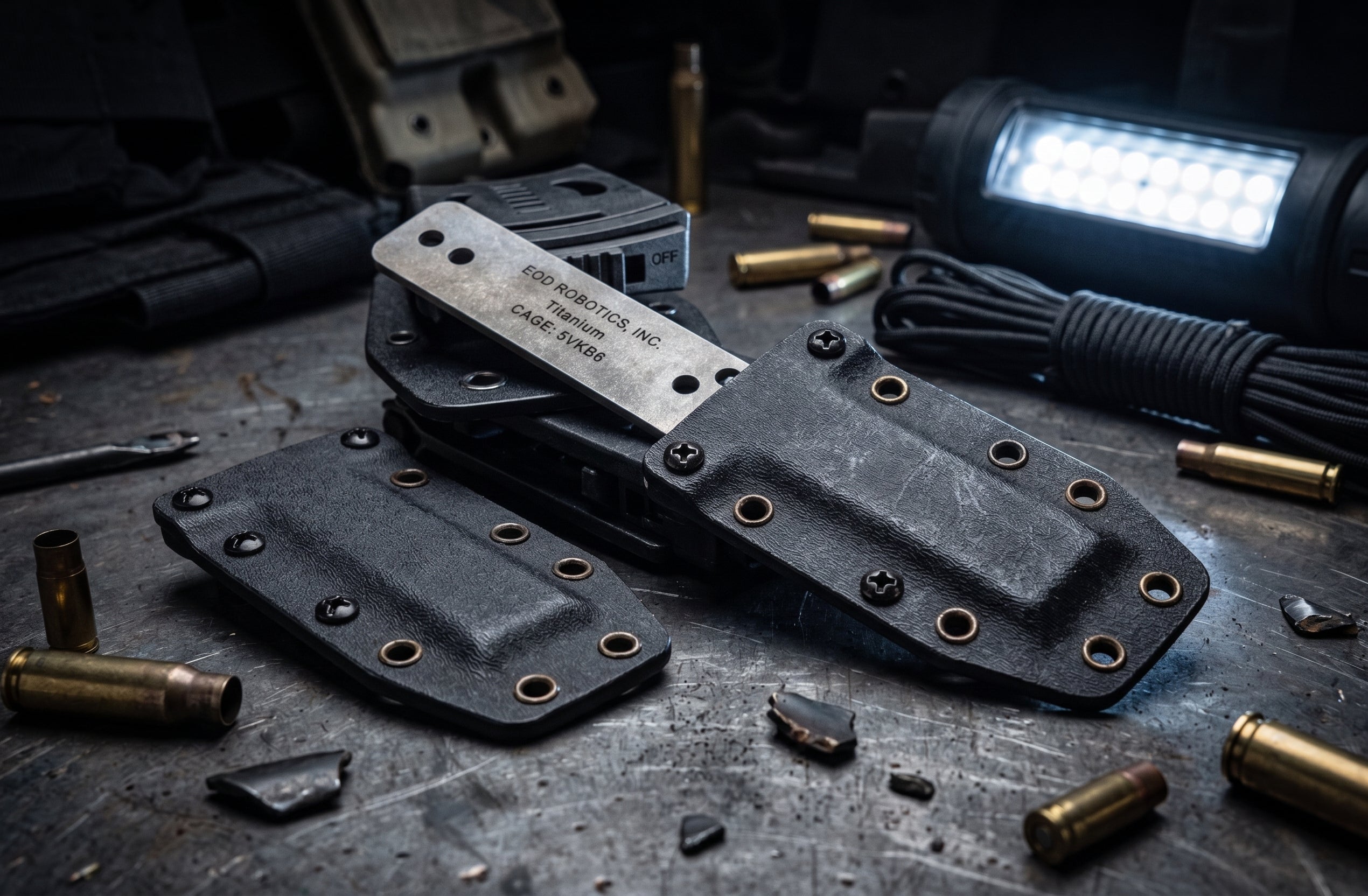 DLX Combo - Tumbled Titanium EOD Robotics Breacher Bar + Kydex Sheath