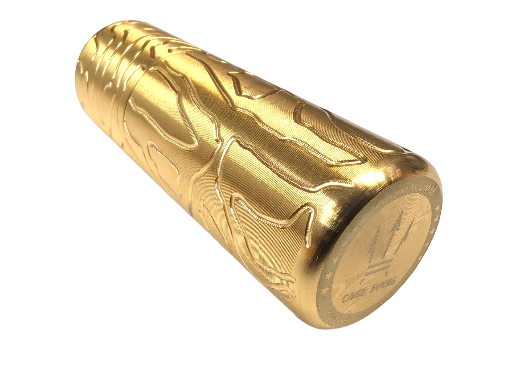 CountyComm Brass XL Peanut Lighter with full TOPO engraved body. Features a flat end for emergency candle use and a removable insert for waterproof storage.