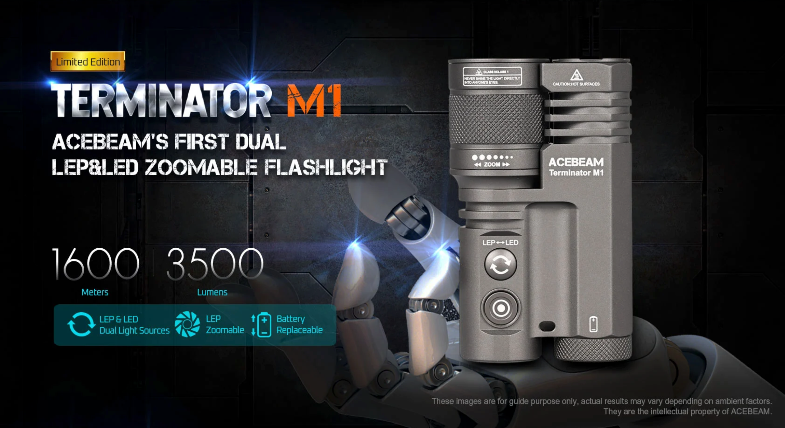 Terminator M1 Dual Head LEP/LED Flashlight (Limited Edition) - Acebeam® Exclusive