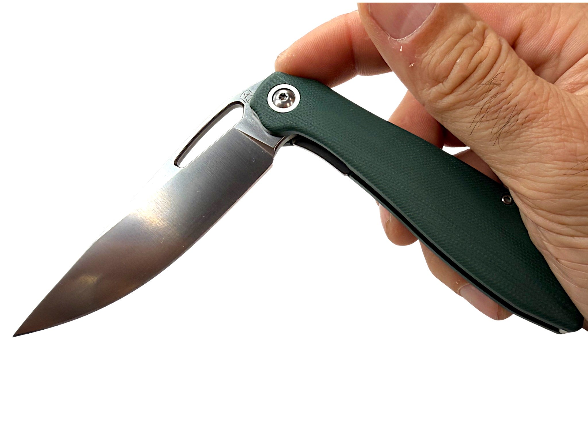 CountyComm BXTR folding knife with a semi-polished 8Cr13MoV steel blade and dark green G10 handle. Designed for daily utility.