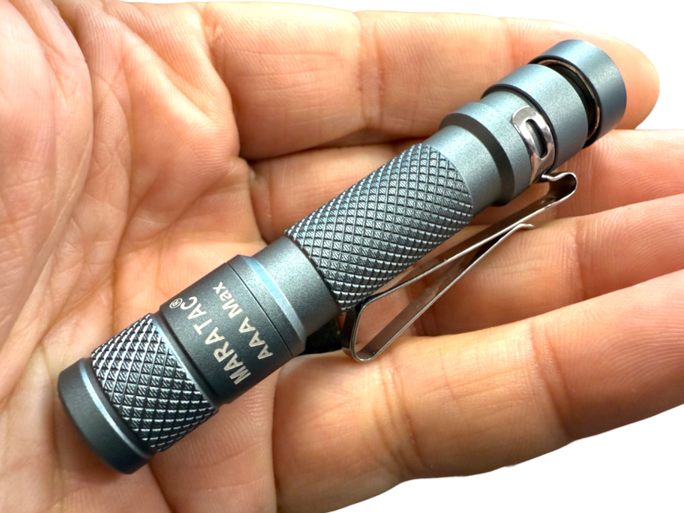 amtak rechargeable flashlight MagTac LED ARRL Plain Bezel Maglite with a nylon holster and belt clip included for easy carrying and access AAA/10440 Max - Rear Click