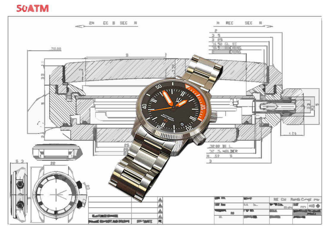 Titanium DC-50 Dual Crown 50ATM Diver Automatic Watch With Date + Bracelet by Maratac®!